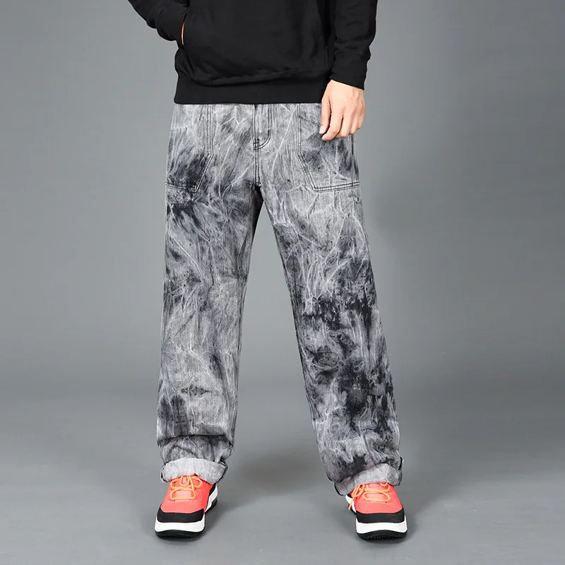 

Джинсы мужские прямые джинсовые, байкерские брюки-карго, Мешковатые Свободные серые джинсы, большие размеры 30-40 46