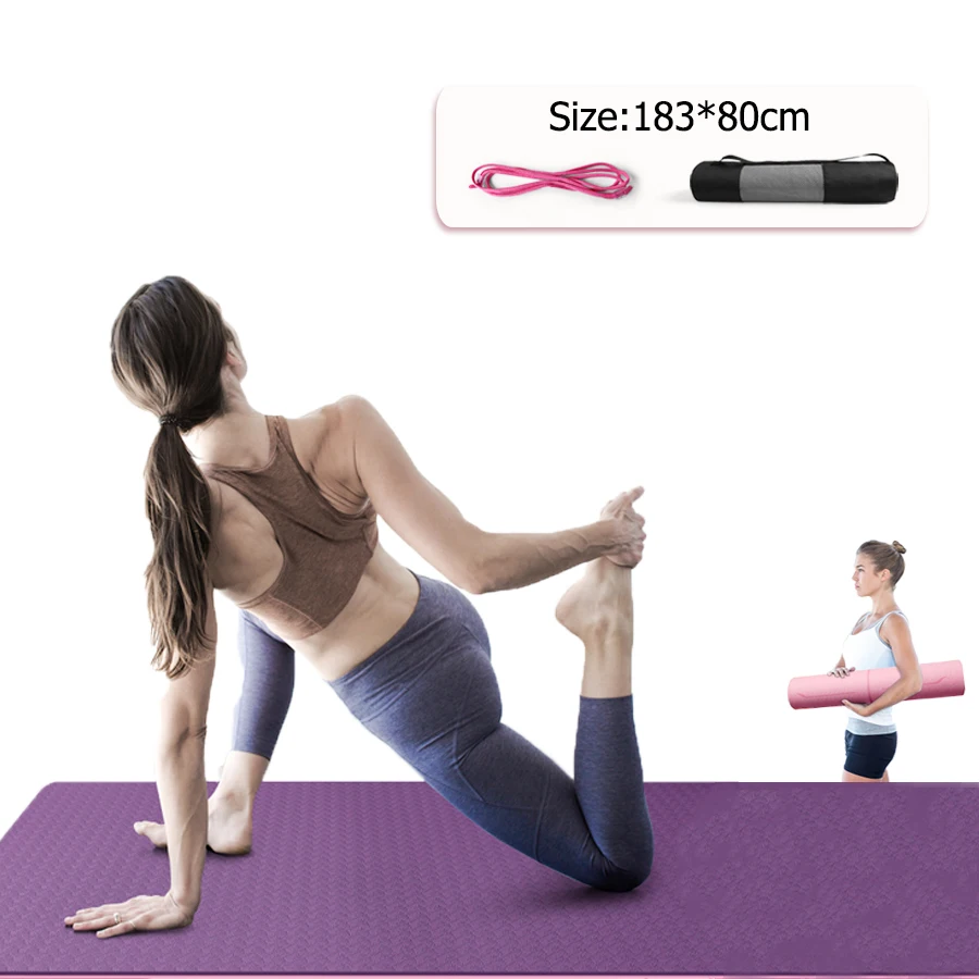 

183*80cm TPE Double Layer Non-Slip 6-10mm Yoga Mat Exercise Pad With Position Line For Home Fitness Gymnastics Pilates Mats
