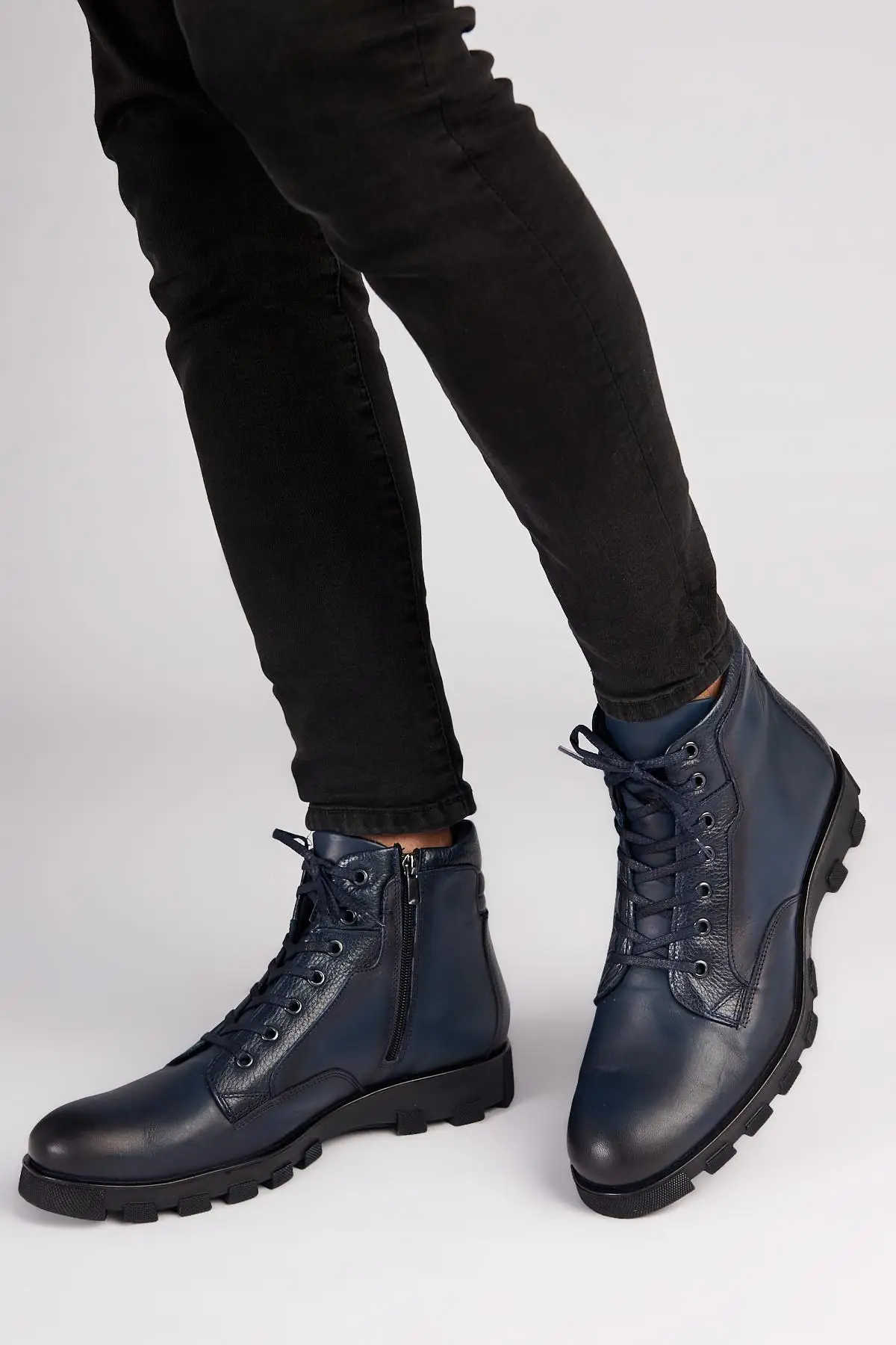 Мужские ботинки из натуральной кожи с жемчугом темно-синие 120130003105 |