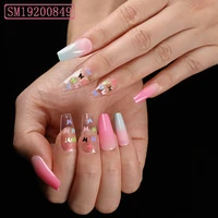 24pcs coffin ballerina fake nail butterfly pattern nail tips full cover french long stiletto press on nail acrylic manicure tool