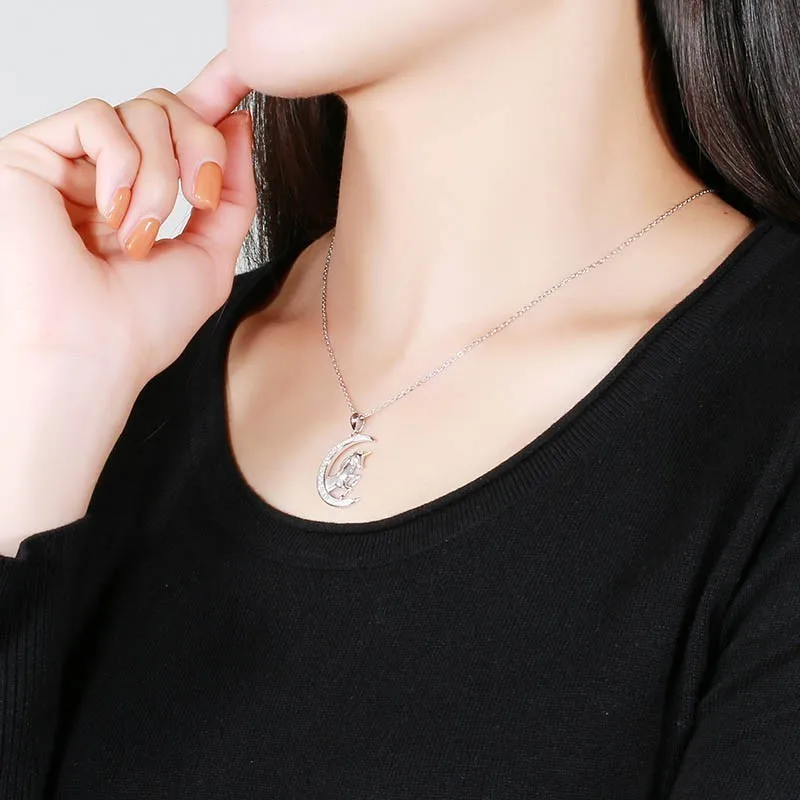 Женское ожерелье из серебра 925 пробы с подвеской в виде Луны и лошади|Ожерелья| |