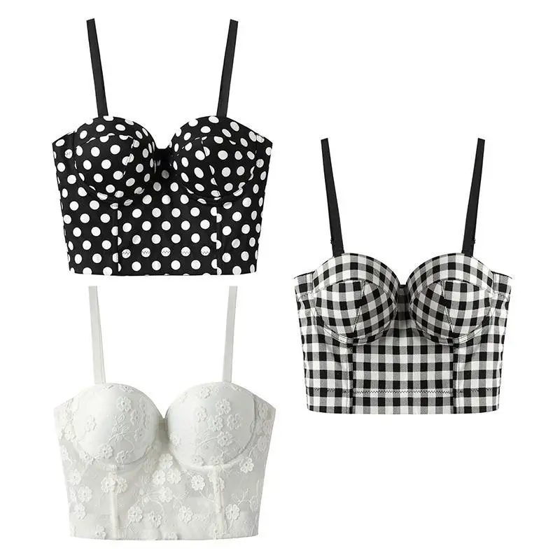 

2021 Summer Small Sling Series New Outer Wear Chest Pad Underwear Polka Dot Top