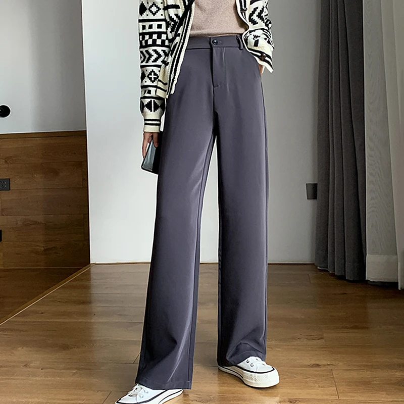 

Streetwear Suit Pants 2021 Spring Autumn High Waist Wide Leg Pants for Women Long Trousers Solid Loose Pants Female