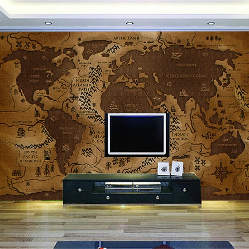 Ретро Ностальгия карта мира настенная бумага 3D Отель Ресторан Бар промышленный