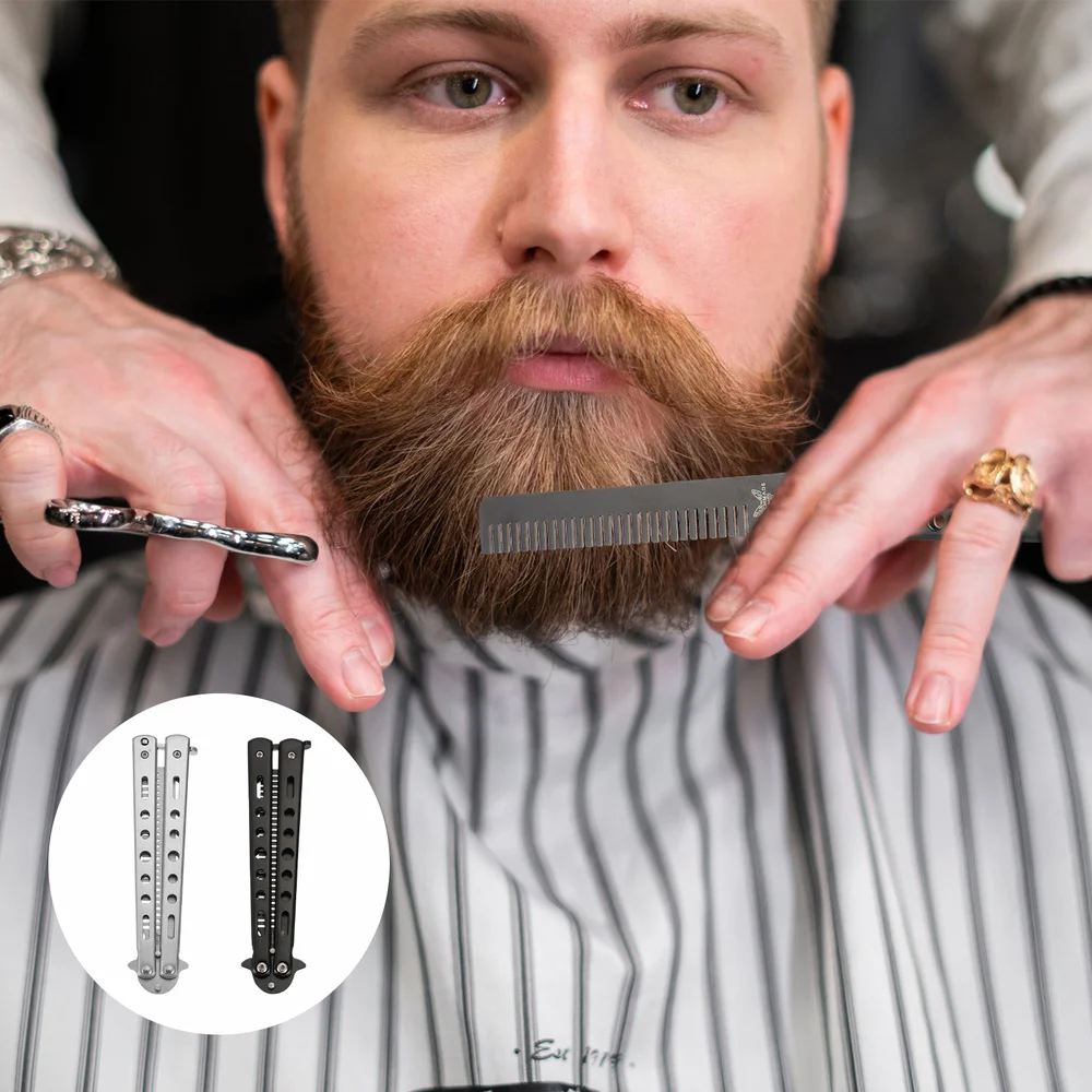 

2pcs Butterflies Cutter Trainer Stainless Steel Folding Useful Comb Trainer Tool