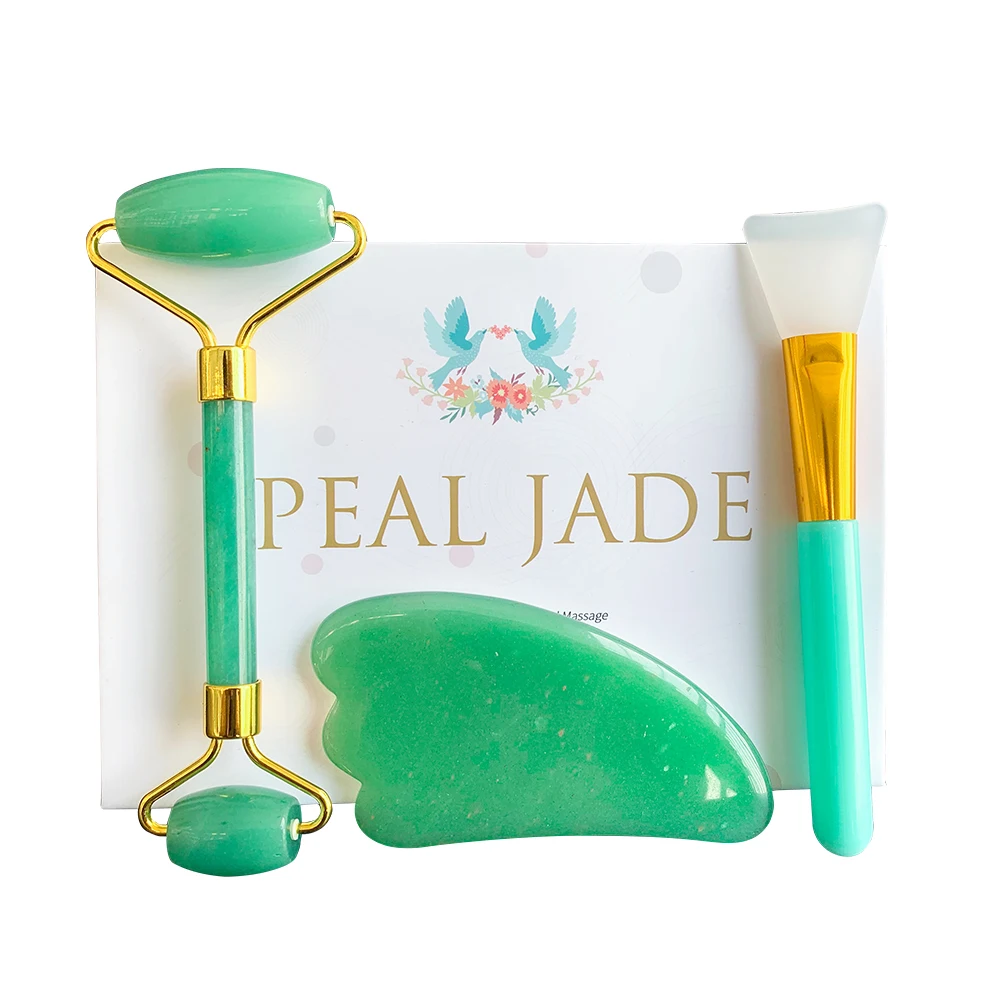 Зелёный авантюрин нефрит роликовый массаж лица гуаша доска набор для ухода за