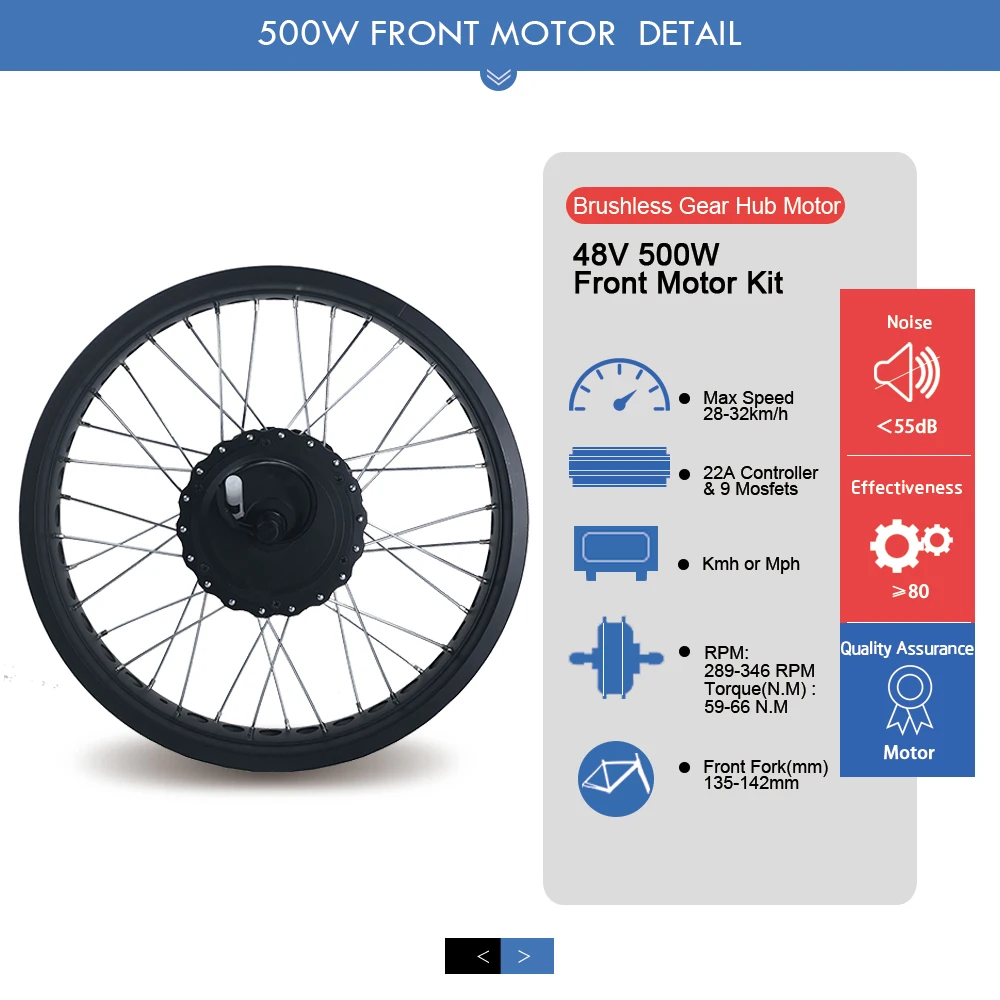 Günstig Elektrische Fahrrad 48V 500W Vorne Hub Motor Fett Bike Kit 20'' 26'' 4,0 Dropout 135-142mm Für Ebike Schnee Bike Conversion Kit