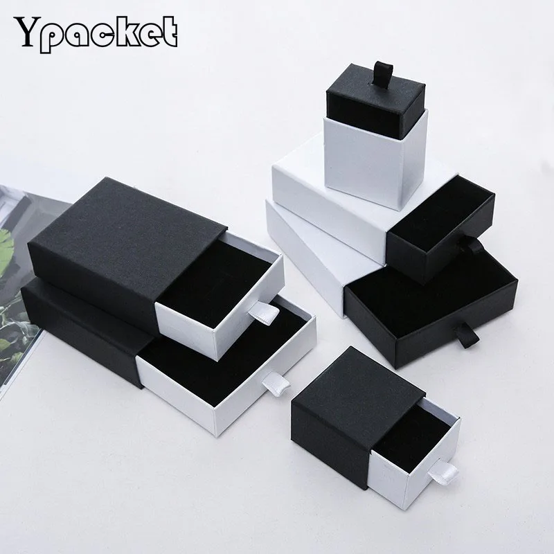 Gift Boxes Square Drawer Jewelry Organizer Shape Box Engagement Ring For Earrings Necklace Bracelet Display Black White Cases