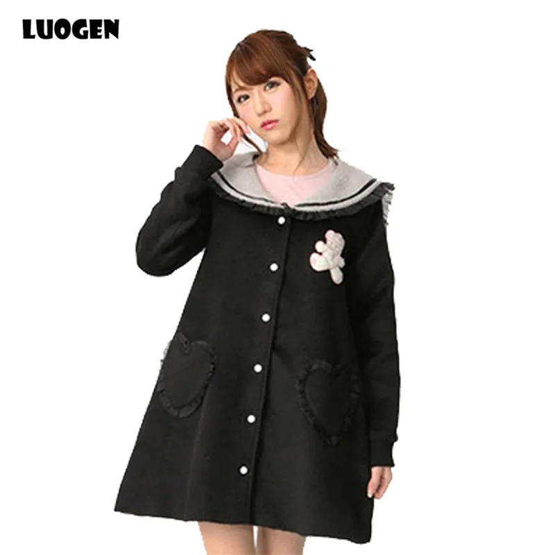 Милый Японский Женский свитшот зимнее пальто с карманами в виде медведя