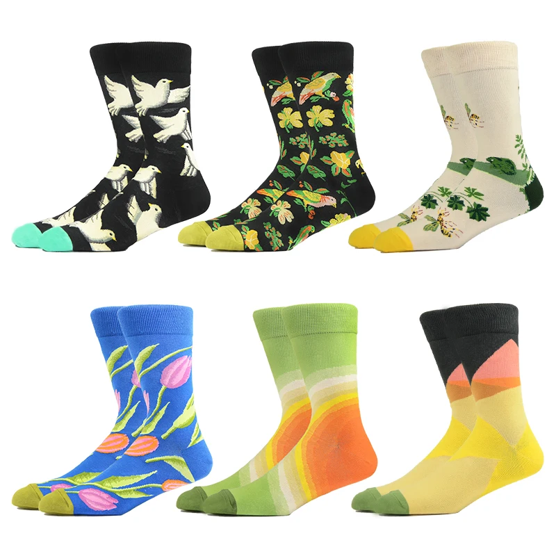 

Lovely Happy Fun Harajuku Man Fashion Socks Design Color Plant Pigeon Frog Bird Solid Color Sailor Kawai Cartoon Cotton Socks