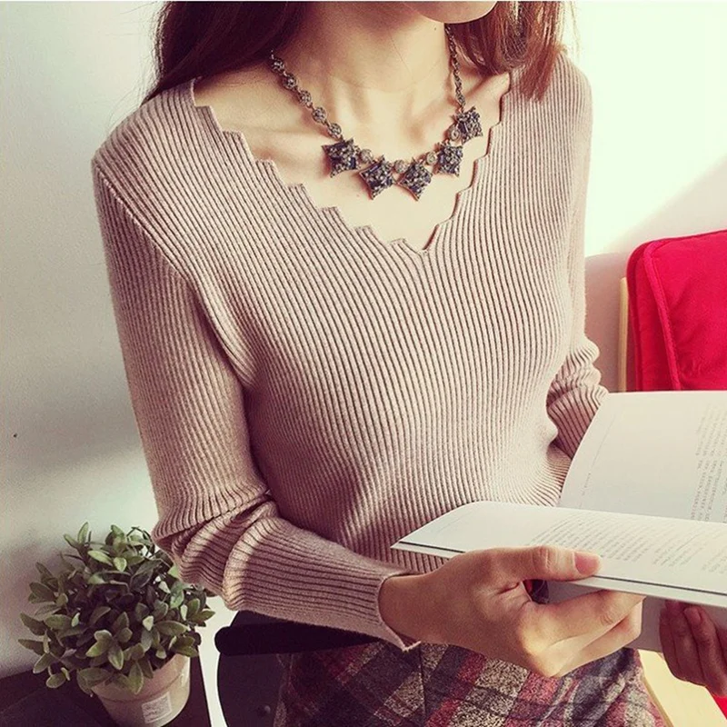 

Women'S V-Neck Slim Knitted Sweater Bottoming Shirt