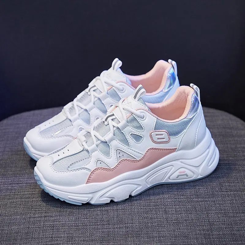 

2021 spring Sneakers Women Thick Bottom Daddy Shoe Thick Bottom Round Toe Breathing Leisure Female Vulcanize Shoes s515