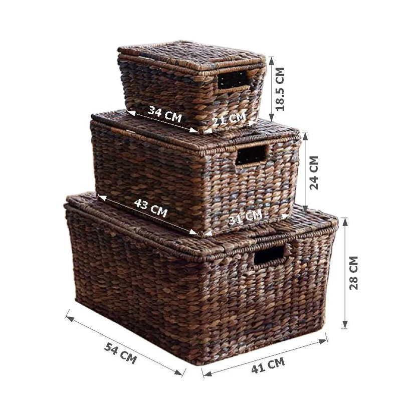 Корзина для хранения с крышкой из натуральной травы ручной работы|Коробки и