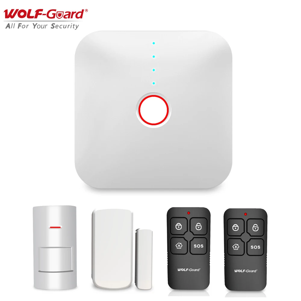 Wolf-Guard DIY Smart 2.4G Wifi Home Security Alarm Burglar System Door Sensor PIR Motion Detector 433MHZ House Safety Kit