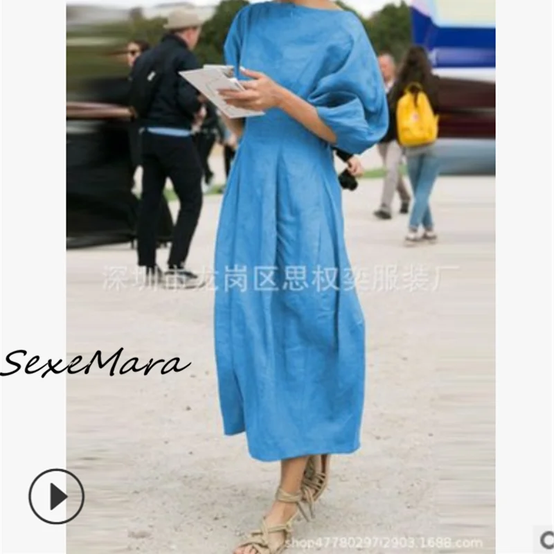 

Женское винтажное платье-макси с круглым вырезом и пышными рукавами