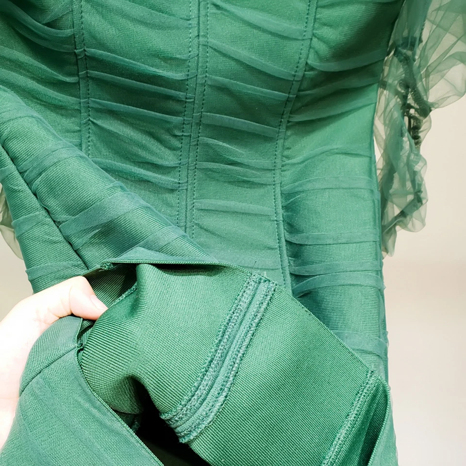 

Karlofea Lady Elegant Retro Bandage Dress Cute Long Puff Sleeve Mesh Patchwork Ruched Mini Dress Chic Club Party Outfits Dresses