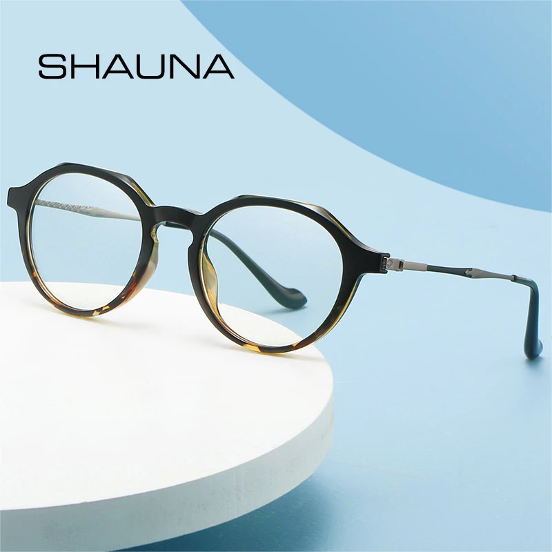 

Женские и мужские оправы для очков SHAUNA, круглые металлические оправы в стиле ретро с защитой от сисветильник и пружинными петлями, TR90