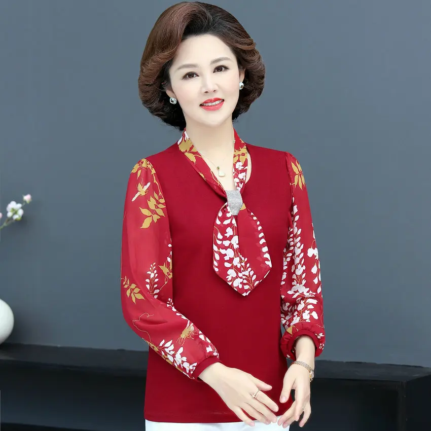 Женские блузки красного темно-синего цвета из 2 предметов весенне-осенние