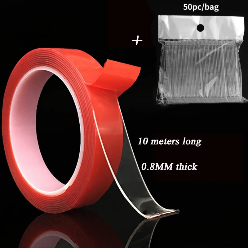 

3/10m Nail Art Transparent Strong Double-sided Adhesive Color Card Adhesive Sheet Work Display Transparent Non-marking Tape