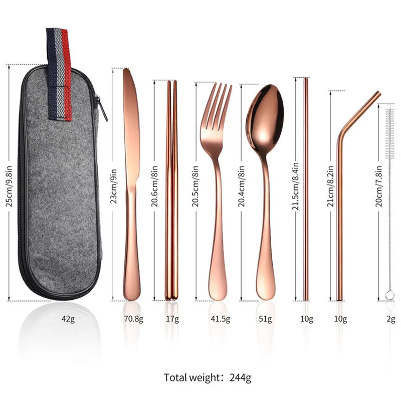 

9Pcs/set Tableware Travel Cutlery Set Reusable Camping Utensils 304 Stainless Steel Portable Picnic Spoon Fork Straw Dinnerwear