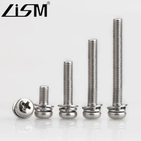 lism 304 stainless steel combination screw round head triple combination crew cross pan head flat spring gasket m2 m10