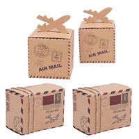 10pcs air mail airplane travel theme candy box vintage kraft paper suitcase candy box with rope for wedding birthday decor
