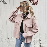 new casual lapel single breasted ladies cashmere woolen coat autumn european and american fashion solid color loose jacket top