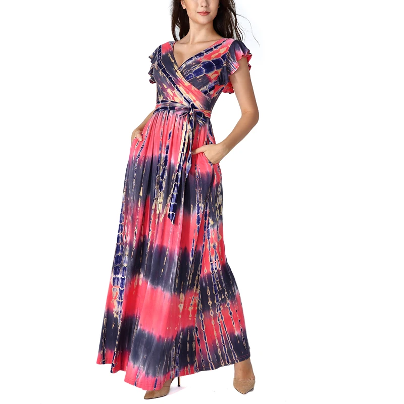 Женское длинное платье с поясом Vfemage повседневное плиссированное трапеция v