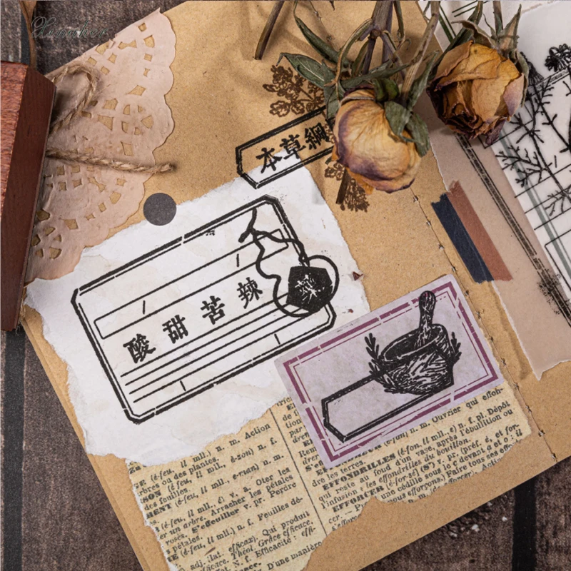 Винтажный травянистый штамп с листьями маргаритки деревянные и резиновые штампы