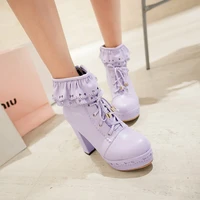2019 thick heel waterproof platform lace up versatile fashion autumn and winter womens boots
