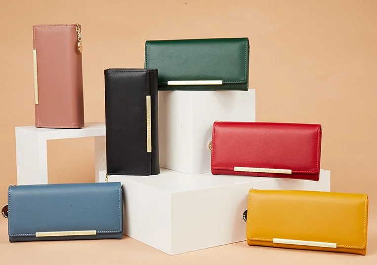 

2021 Women's Wallet Korean Plain Color Two Fold Wallet PU Leather Large Size Handbag for Women