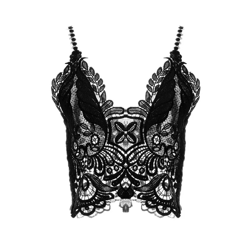 

Y2k Sexy Lace Hollow Crop Tops V-neck Blouse Wrapped Chest Small Camisole Short Female Outer Wear Cute Gothic Tank Top Women New