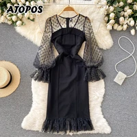 atopos see through mesh sexy party dress fashion women dot vintage black dresses autumn elegant vestidos robe new year 2022