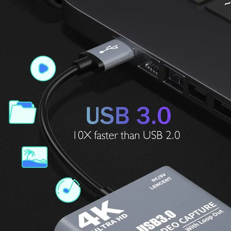 

4K Loop Out USB3.0 Video Capture Box 1080P HDMI-Compatible Video Capture Card For Game Record Live Streaming Broadcasting