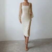 fashion women dress night midi party elegant bodycon dress sleeve embroidery long sleeve backless sexy dress summer white 2022