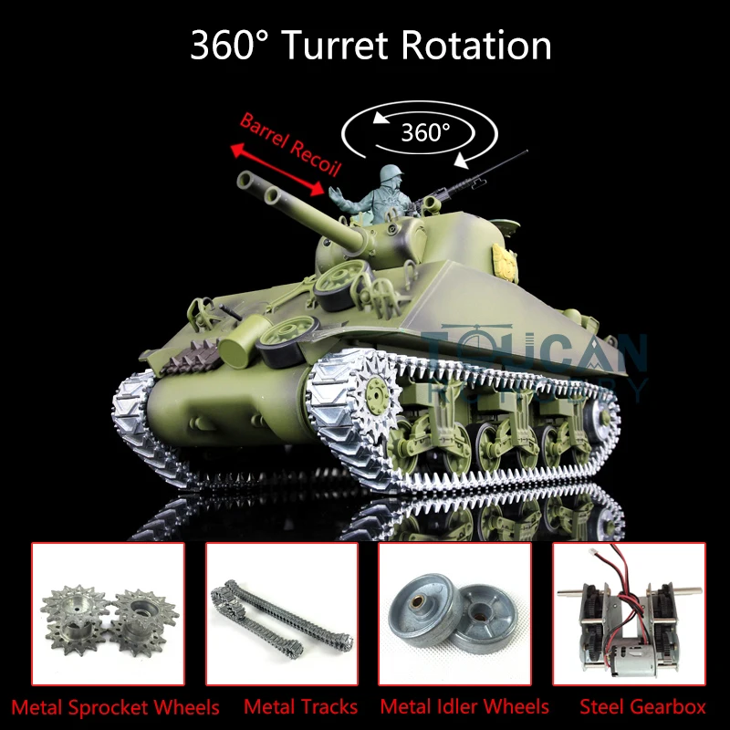 

US Stock Heng Long 1/16 6.0 Upgraded M4A3 Sherman RC Tank 3898 Barrel Recoil 360 Turret TH17065-SMT4