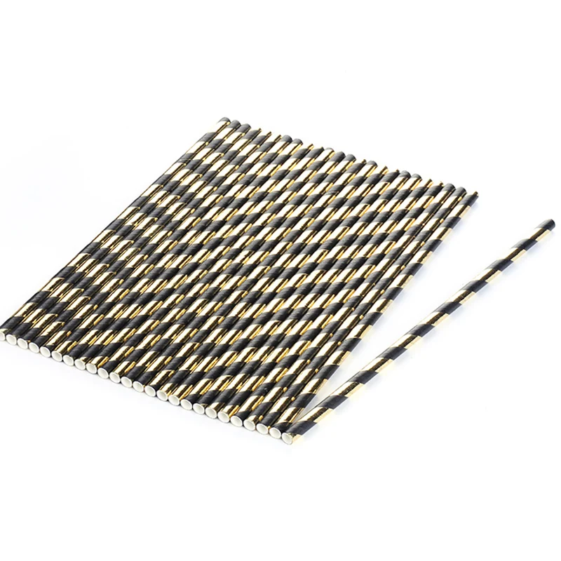 25PCS Black and gold striped straw festival wedding graduation season party supplies | Дом и сад