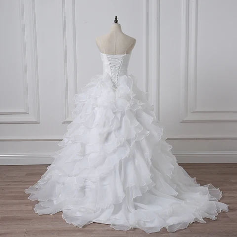 Jiayigong 2020 Robe De Mariage White/ Ivory Ball Gown Wedding Dress Applique Beaded Pleats Ruffled Organza Corset Bridal Gowns