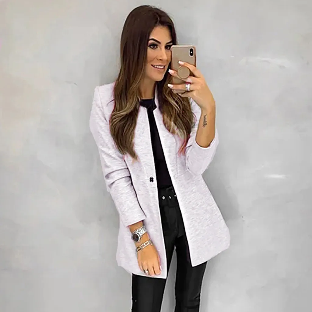 Женское тонкое шерстяное пальто размера плюс Женский однотонный Блейзер OL с