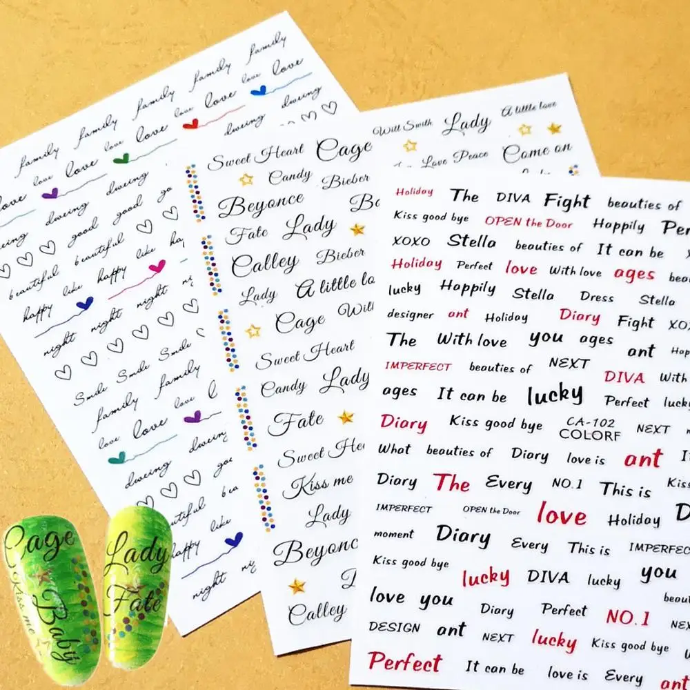 

Newest Lettering Design 3D Self Adhesive Decal Slider DIY Decoration Tools Nail Stickers CA100 101 102