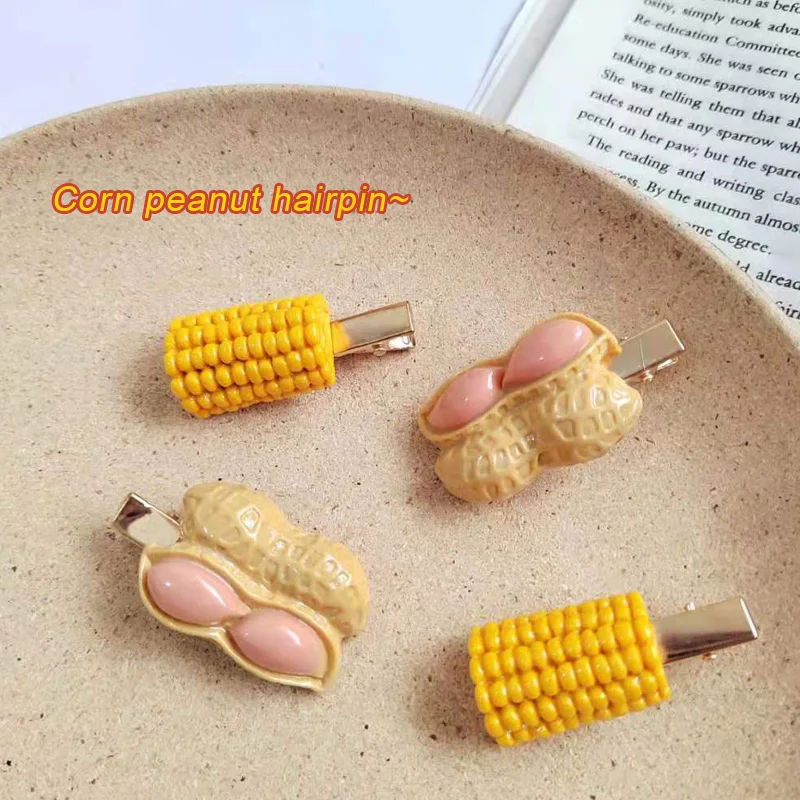 

1PC New Funny Simulation Corn Peanut Hairpin For Girl Sweet Simple Korean Style Personality Side Clip Duckbill Clip Student Cute