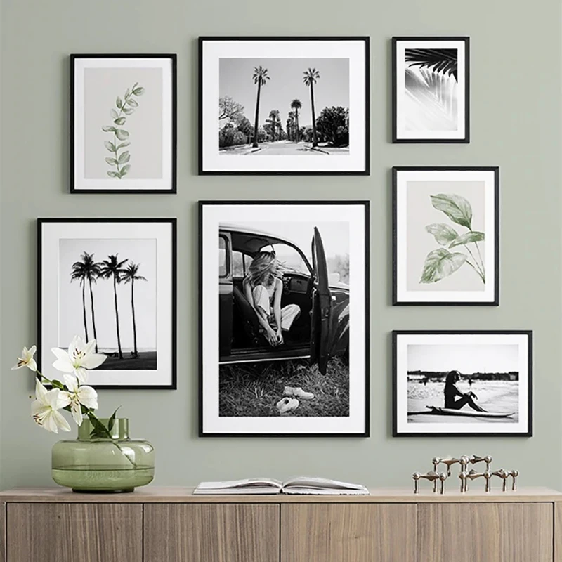 Черно-Белая настенная Картина на холсте постер морской пейзаж пляжная девушка