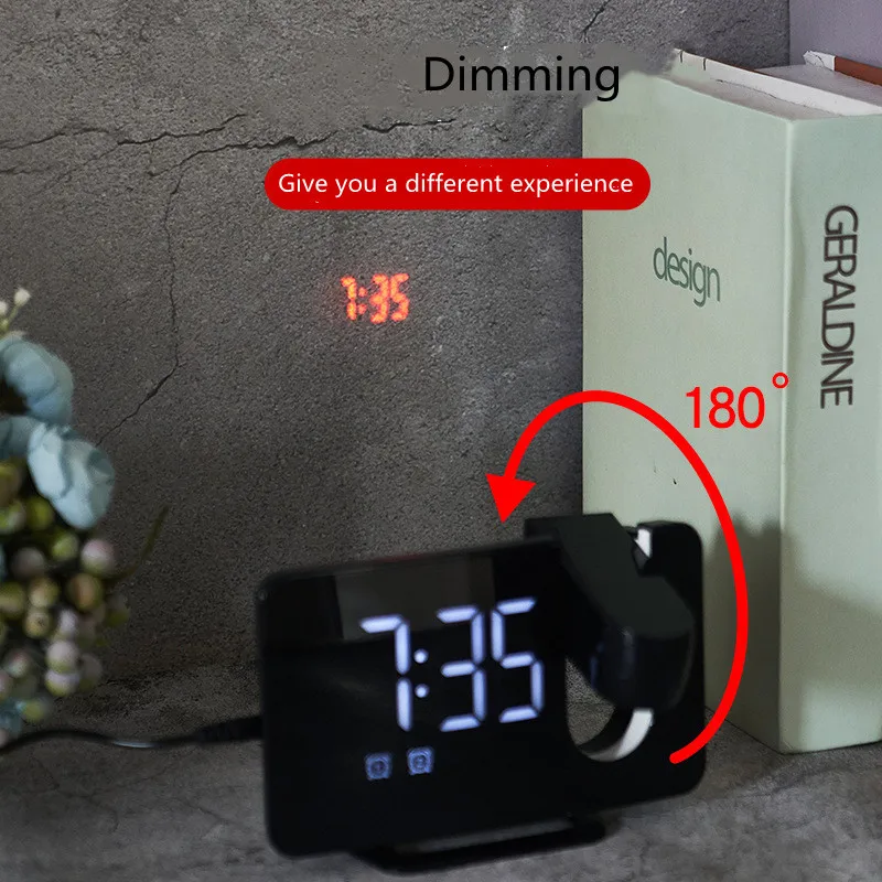 

Simple Electronic Curved Double Alarm Clock Radio Projection Alarm Clock Large Screen Led Display Modern Home Decorations