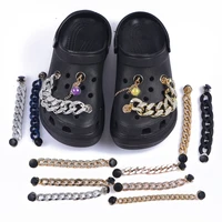 top seller 1 pcs croc shoes charms gold silver bling black chain shoe metal decoration big clear plastic bracelet accessories