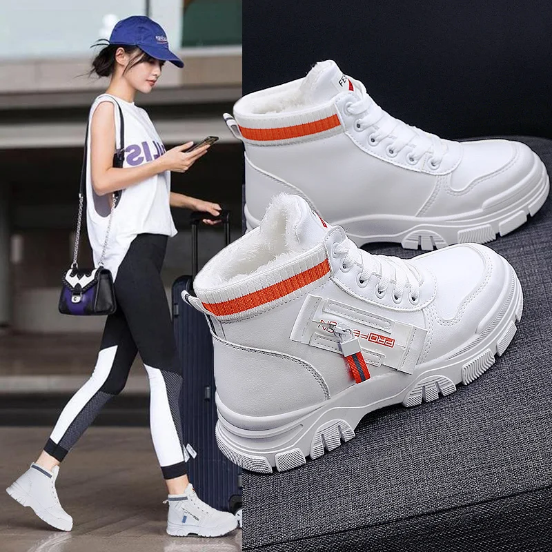 

2021 Fashion Sneakers Women High Top Shoes Comfortable Cool Street Shoes Winter Warm Sneakers Black Blue Women's Walking Shoes