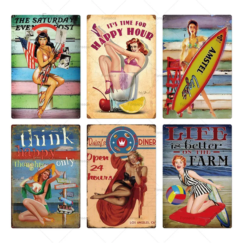 

Металлическая табличка в виде девушки, жестяная вывеска, винтажный пикантный металлический постер, Забавный металлический постер, декор дл...