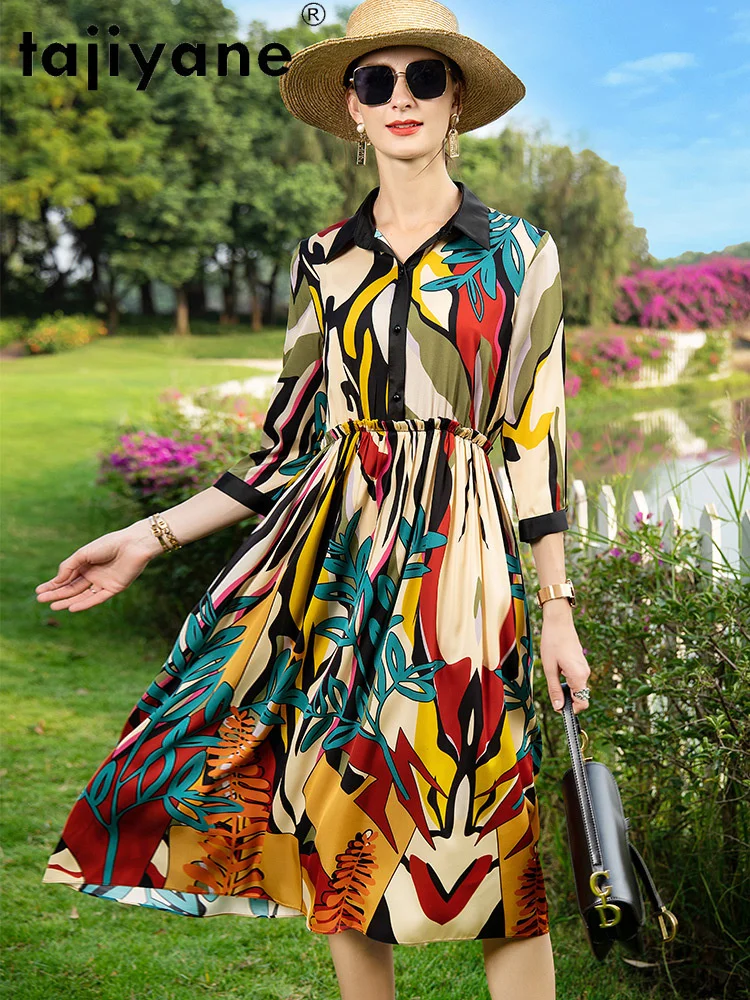 

Women for Dress 100% Silk Summer Dress Floral Printing Women's Clothing Woman Real Silk Dresses Ropa Mujer TN2539