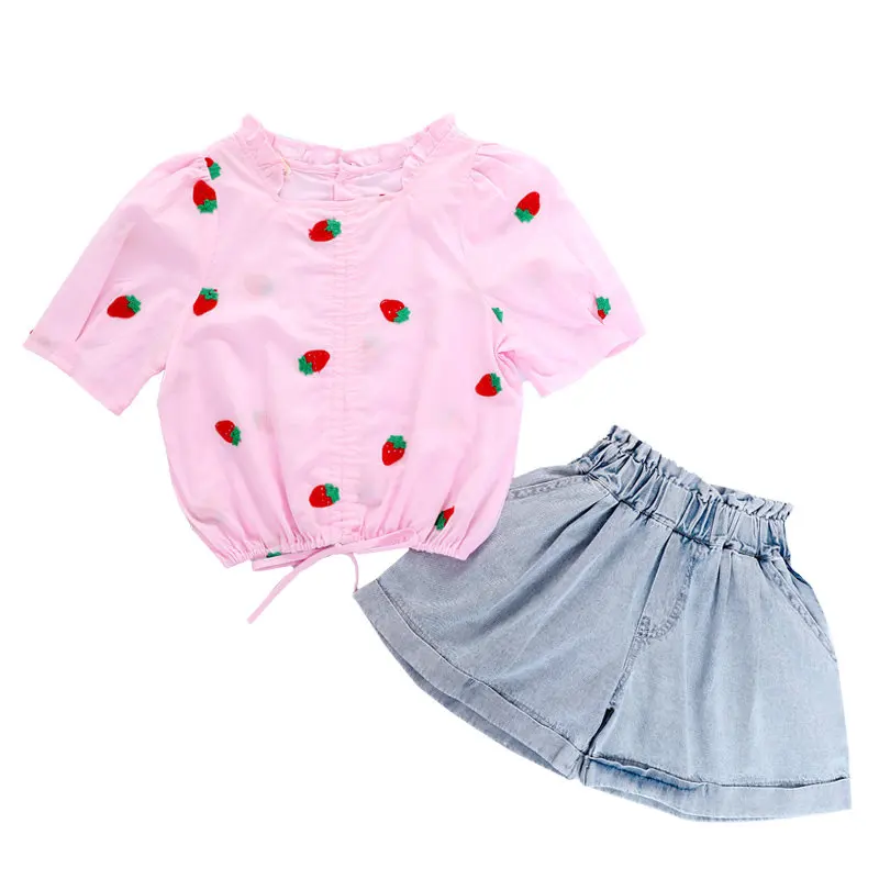 Детская одежда для девочек комплект с укороченным топом летний винтажный буф