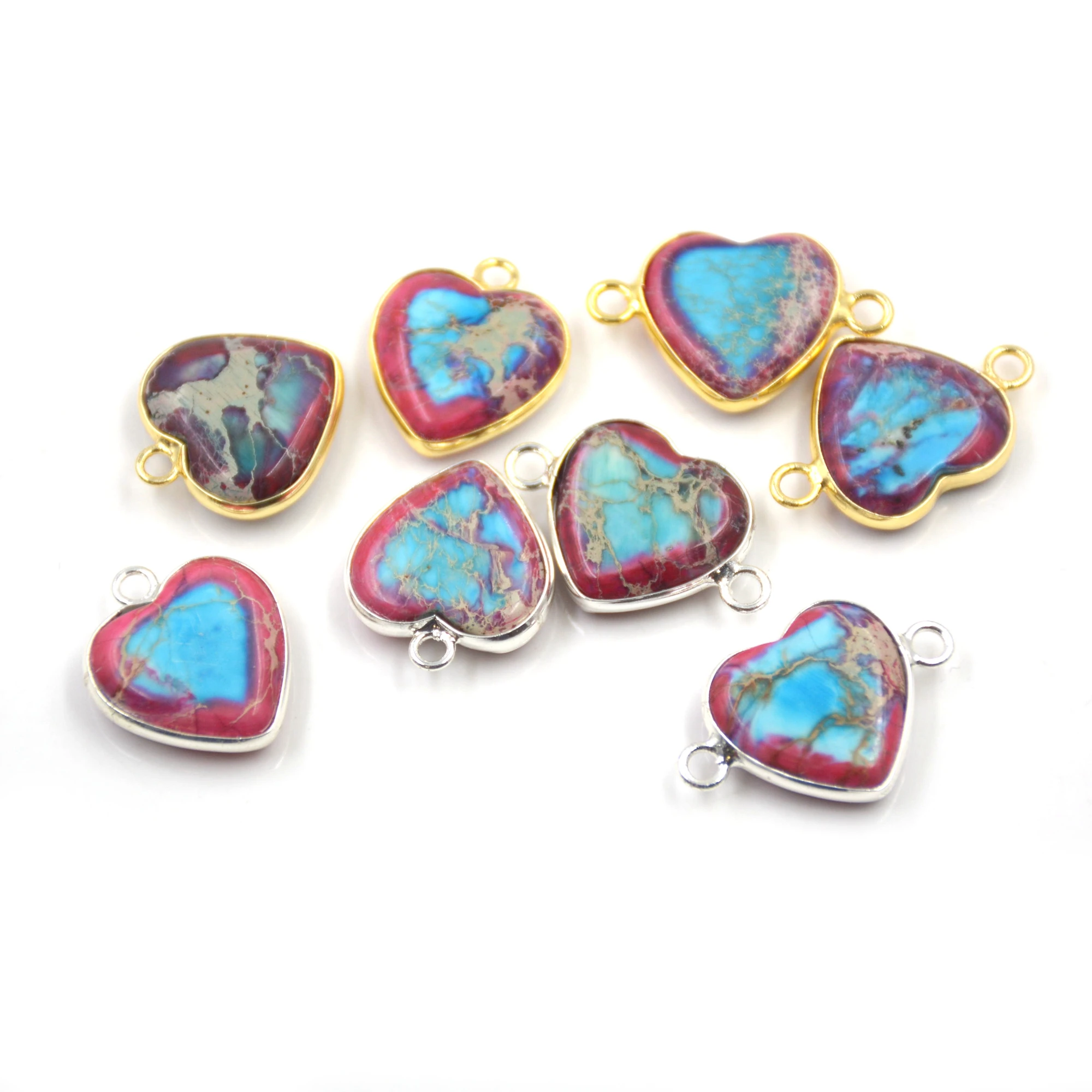 

3 шт. император камень естественная форма сердца камень кулон два отверстия разъем изысканный, ювелирное изделие, ожерелье "сделай сам" аксе...