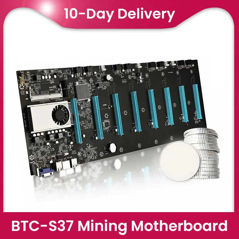 

BTC-S37 Mining Motherboard CPU Set 8 Miner Video Card Slot Memory Adapter Integrated VGA Interface Low Power Consumption